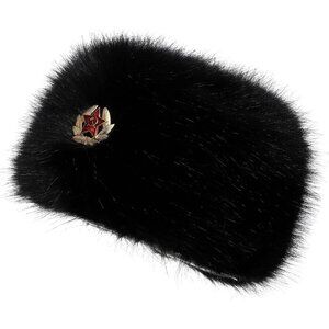 Women's Black With Kgb  Winter Faux Fur Cossak Russian Style Hat Warm Cap